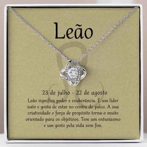 Cartão Zodíaco – Colar banhado a ouro branco 14k LEO