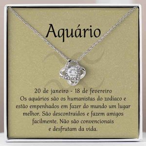 Cartão Zodíaco –Colar banhado a ouro branco 14k AQUARIUS
